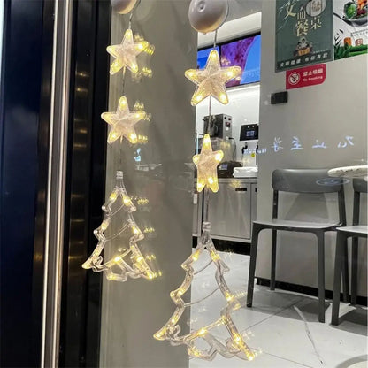 3 piezas de luces LED de Navidad con forma de estrella para colgar en el árbol de Navidad, lámpara con ventosa, adornos para ventanas, decoración para el hogar, Navidad, Año Nuevo, decoraciones navideñas