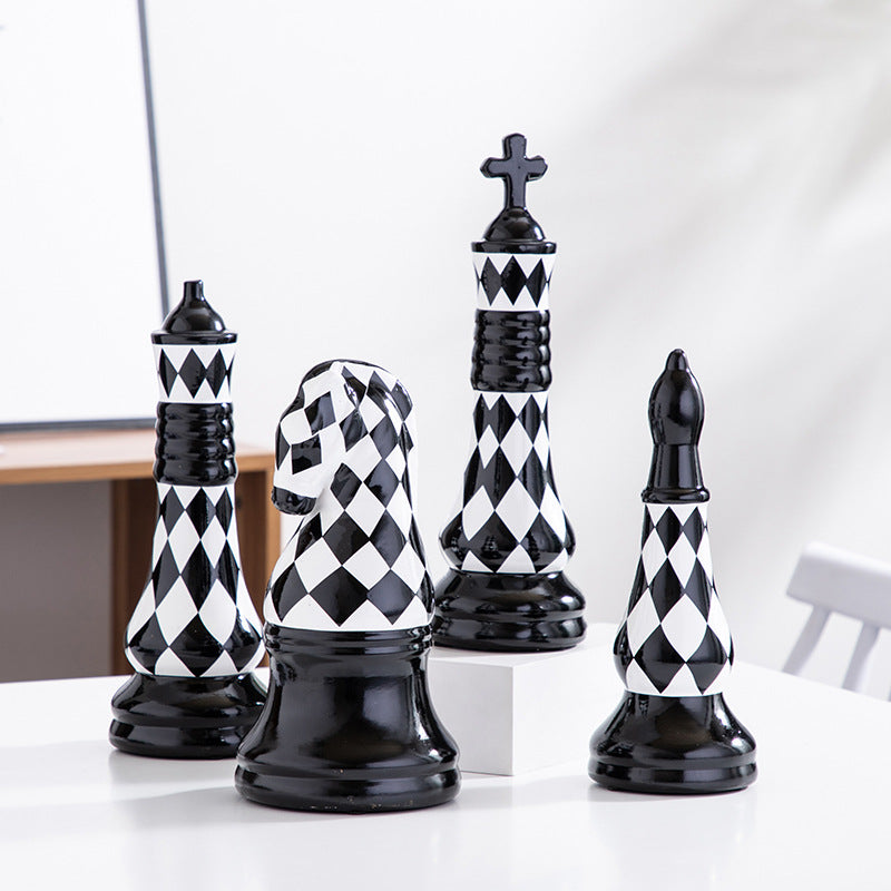 European Ceramic Black And White Lattice Chess Ornaments