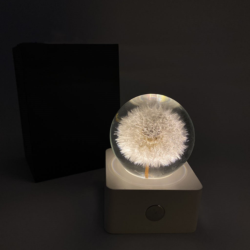 Espécimen de girasol de diente de león, decoración de escritorio con luz nocturna pequeña de 8cm