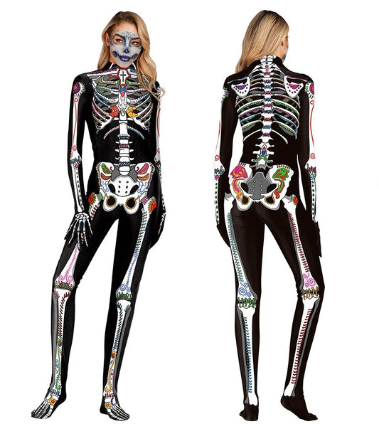 Women's Halloween Human Skeleton One-piece