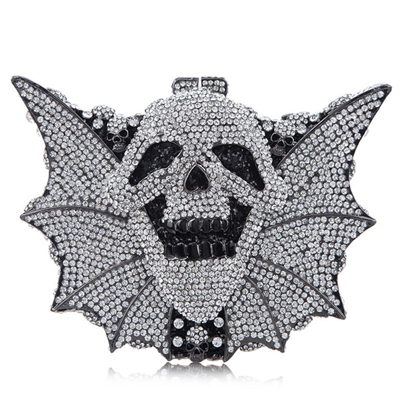 Bolso de mujer de cristal de Halloween con calavera y murciélago