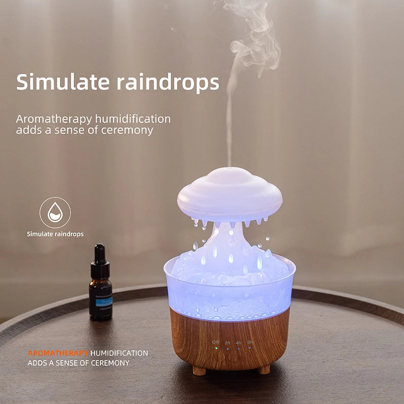 Humidificateur de veilleuse nuage de pluie avec son de goutte d'eau de pluie et diffuseur d'huile essentielle de lumière LED 7 couleurs aromathérapie