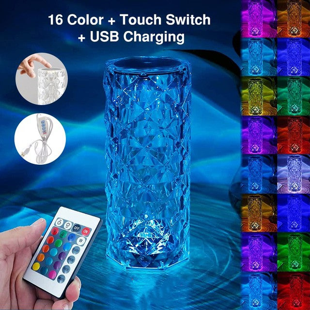 16 couleurs LED lampe en cristal Rose lumière tactile lampes de Table Bedr