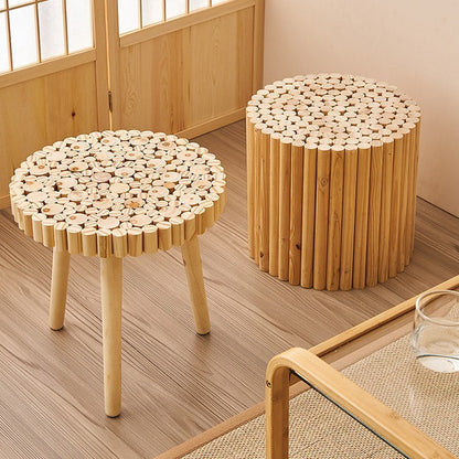 Mesa de borde de taburete bajo para el hogar, viento de troncos de estilo japonés