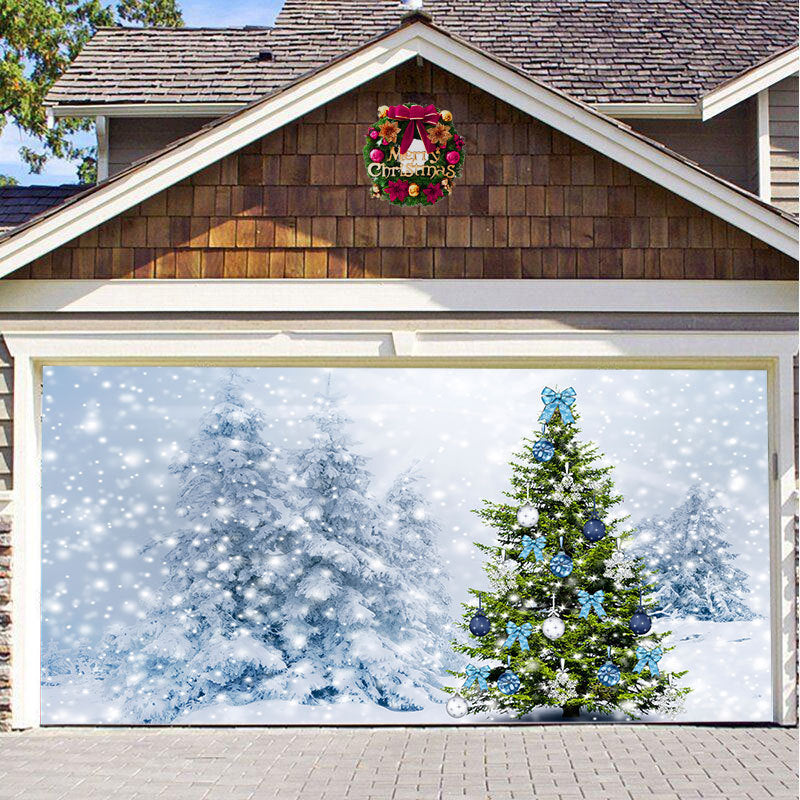 Tapiz de tela para puerta de garaje con fondo navideño