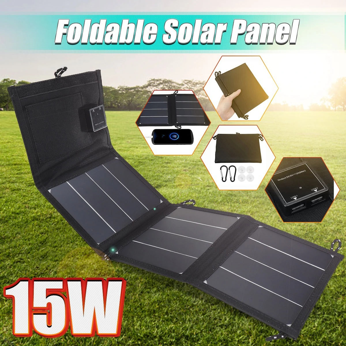 Bolsa plegable de panel solar portátil de 15 W