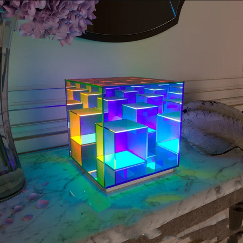 Lámpara acrílica Cube LED Color Lámpara de mesa Cube Box