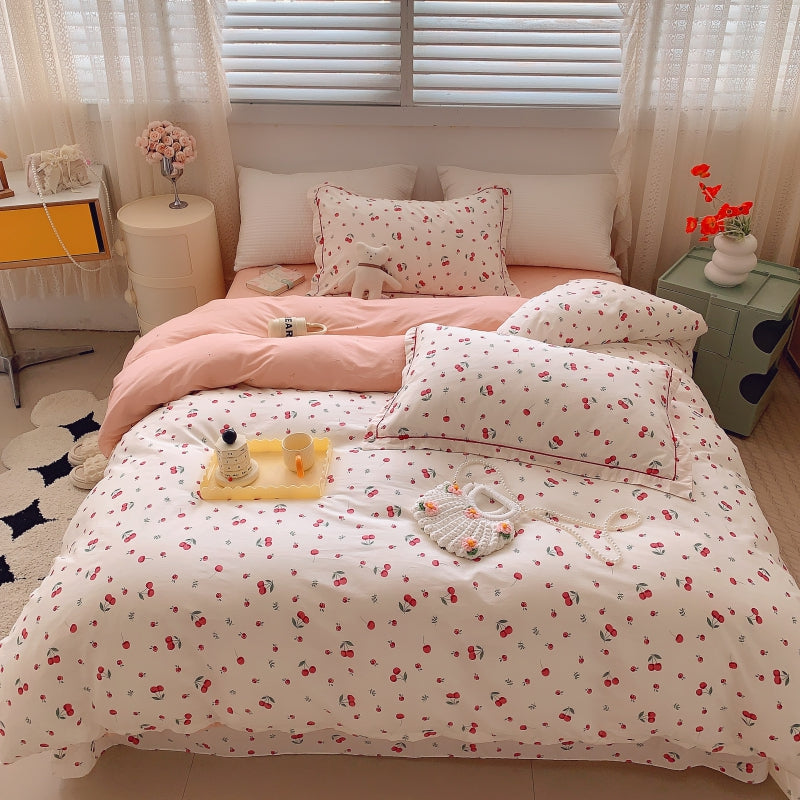 Home Fashion Simple Printing Cotton Bed Four-piece Set