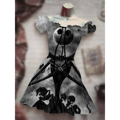 Women's Fashion Temperament Commute Halloween Drawstring Puff Sleeve High Waist Dress