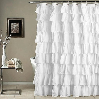 Waterproof Corrugated Edge Shower Curtain Ruffle Bathroom