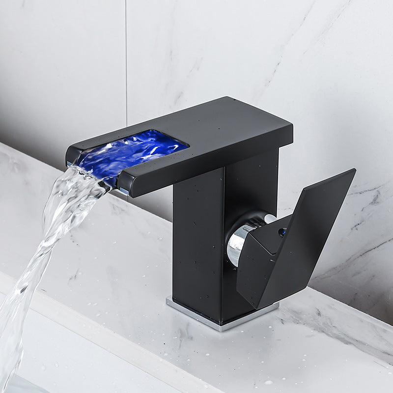 Grifo para mueble de baño, lavabo, mesa fría y caliente, cascada negra