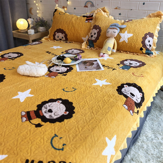 Warm Sunflower Milk Pile Bed Cover Three Piece Set