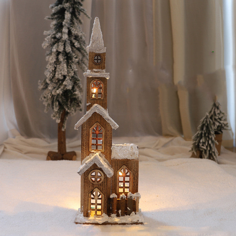 Christmas Decorations Wooden Luminous House Scene Layout