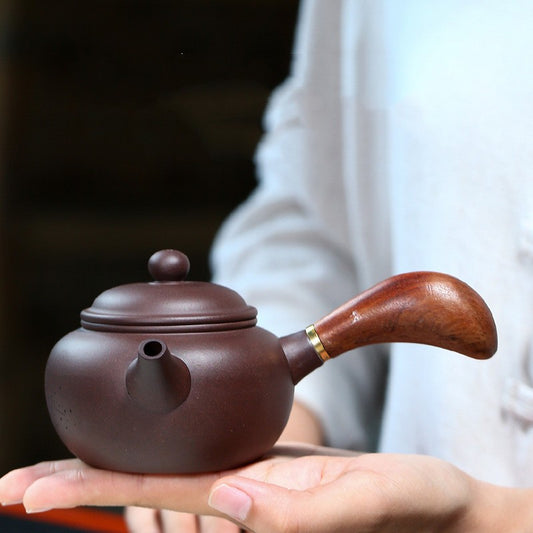 Purple Clay Tea Pot Hand Painted Raw Ore Side Handled Household