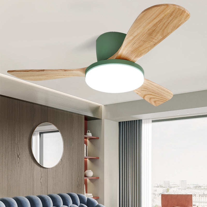 Lámpara de ventilador de techo LED con panel de faro nórdico de madera maciza