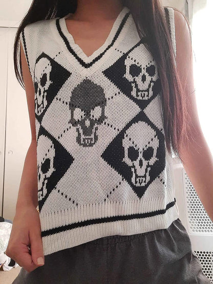 Pull d'Halloween en tricot à col en V pour veste gilet pour femme