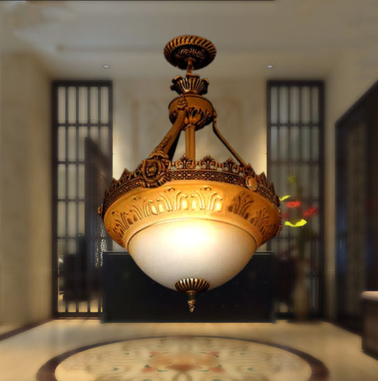 Bowl Terrace Ceiling Chandelier Rustic Beige and White Glass