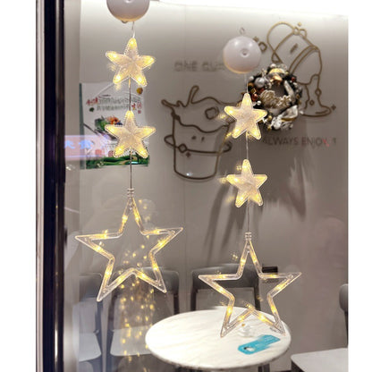 3 piezas de luces LED de Navidad con forma de estrella para colgar en el árbol de Navidad, lámpara con ventosa, adornos para ventanas, decoración para el hogar, Navidad, Año Nuevo, decoraciones navideñas