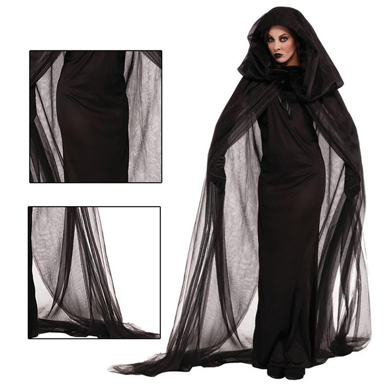 Nouveau Cosplay Halloween Femmes Mort Enfer Sorcière Diable Vampire Uniforme Noir Longue Robe Fête Cosplay Jour Des Morts Costume D'opéra