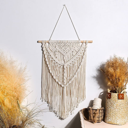 Macrame Wall Hanging Woven Tapestry - Boho Wall Decor With Tassel Handmade Chic Bohemian Wall Art For Home Apartment Dorm Room Decoration Craft