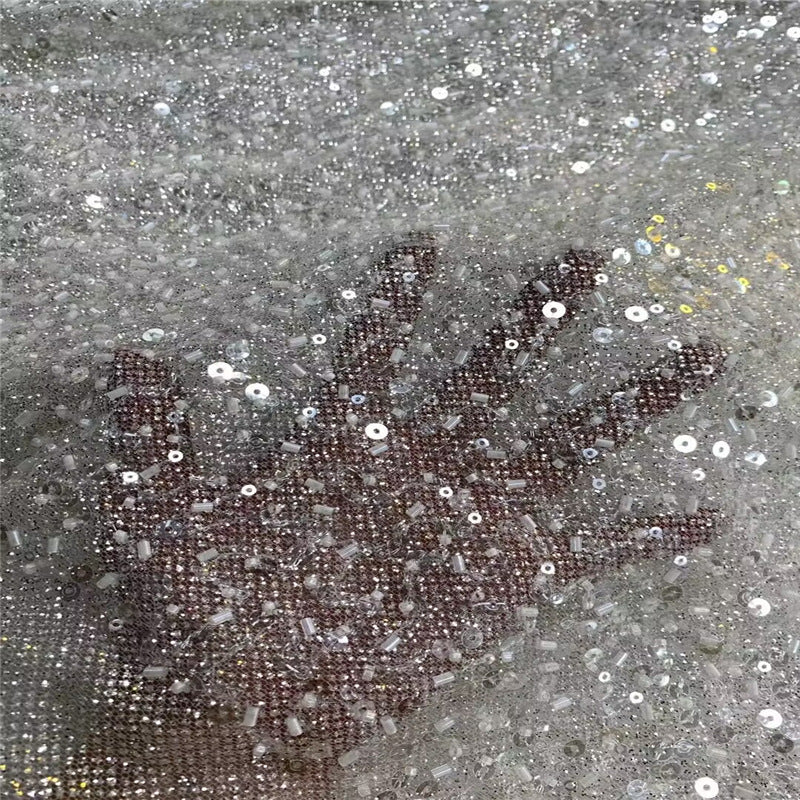 Polyester Beaded Tube Embroidered Garment Fabric