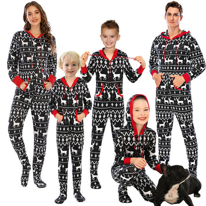 Nuevo pijama navideño para usar en casa, conjunto de una pieza para padres e hijos, alce, copo de nieve