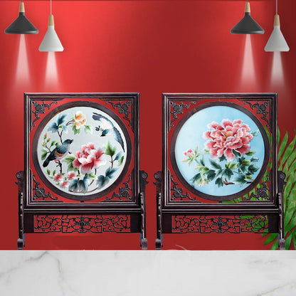 Double-sided Embroidery Table Screen Chinese Handicraft Desktop Ornaments