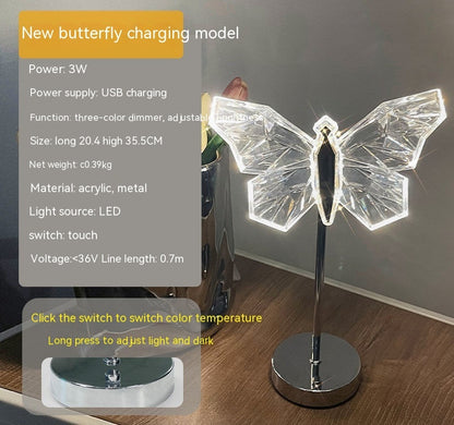 Crystal Butterfly Table Lamp Creative Bedroom Holiday