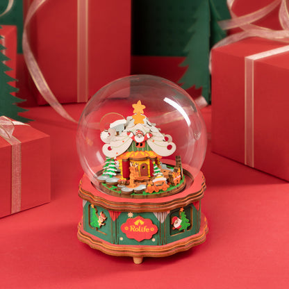 Ruotai Music Box Christmas Town Wooden Hand-Assembled DIY Music Creative Holiday Gift Toys