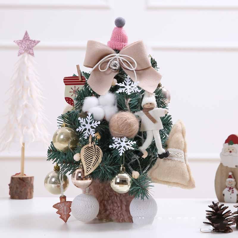 Desktop Mini Christmas Tree With LED Lights DIY Christmas Nightlight Decorations With Color Ball