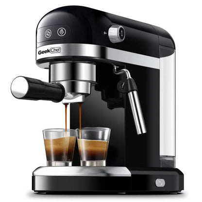 Máquina de café expreso de 20 barras, 1350 W, alto rendimiento, 1,4 L, tanque de agua transparente desmontable, sistema de batido de bloque térmico, prohíbe las ventas de Amazon