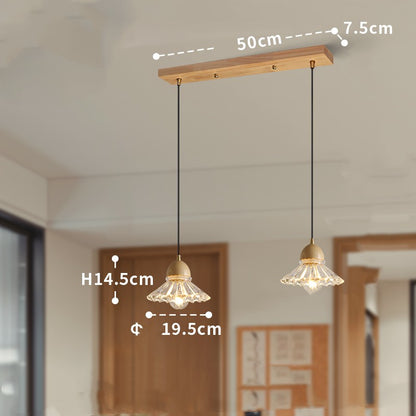 Lámpara de araña minimalista moderna nórdica de tres cabezas de vidrio de madera maciza