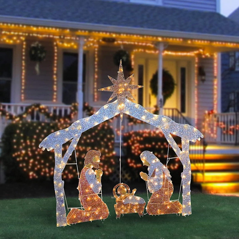 A Family Of Three In The Courtyard Home Decoration With Lights And Electricity Christmas LED Decorations Family Decoration