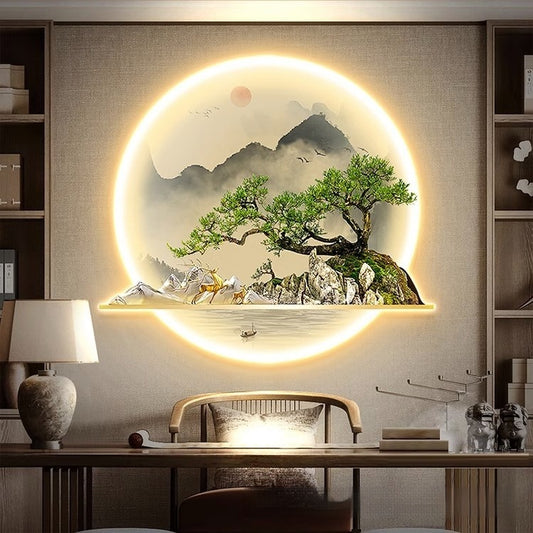 Peinture d'entrée de maison, nouveau paysage chinois, couloir de pin accueillant, lumineux