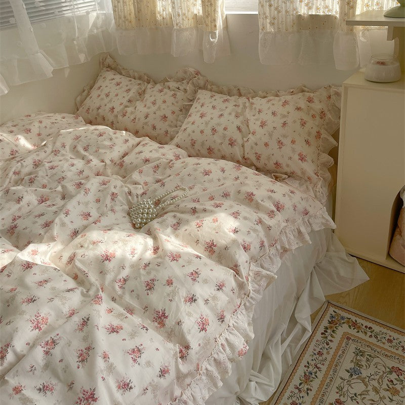 Fragmented Flower All Cotton Four Piece Lace Pure Bed Sheet Quilt Cover Bed Skirt Bedclothes