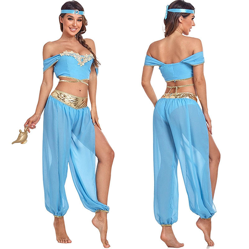 Robe de princesse Jasmine pour femme - Tenue de spectacle sur scène pour Halloween