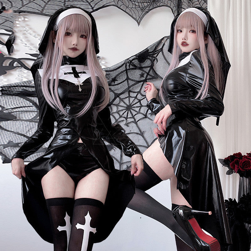 Vampire Nun's Outfit Halloween Adult Cosplay Costume Cross Dark Goth Style Cos Role Play