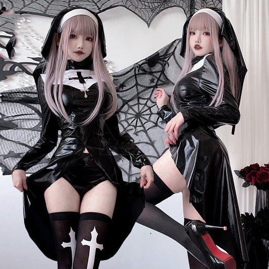 Costume de cosplay d'Halloween pour adulte de la nonne vampire, style gothique sombre croisé, jeu de rôle