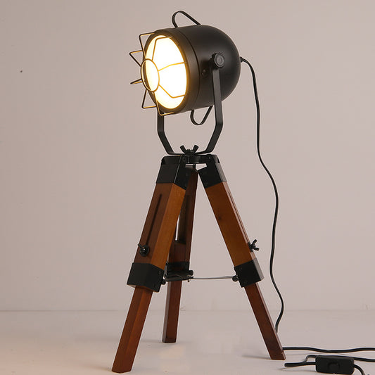 Lampe de table en bois avec trépied vintage, mode domestique