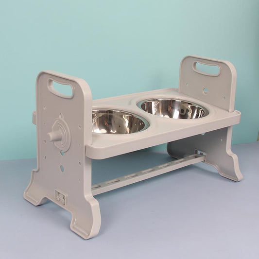 Pet Dining-table Ceramic Stainless Steel Double Bowl Height Adjustable