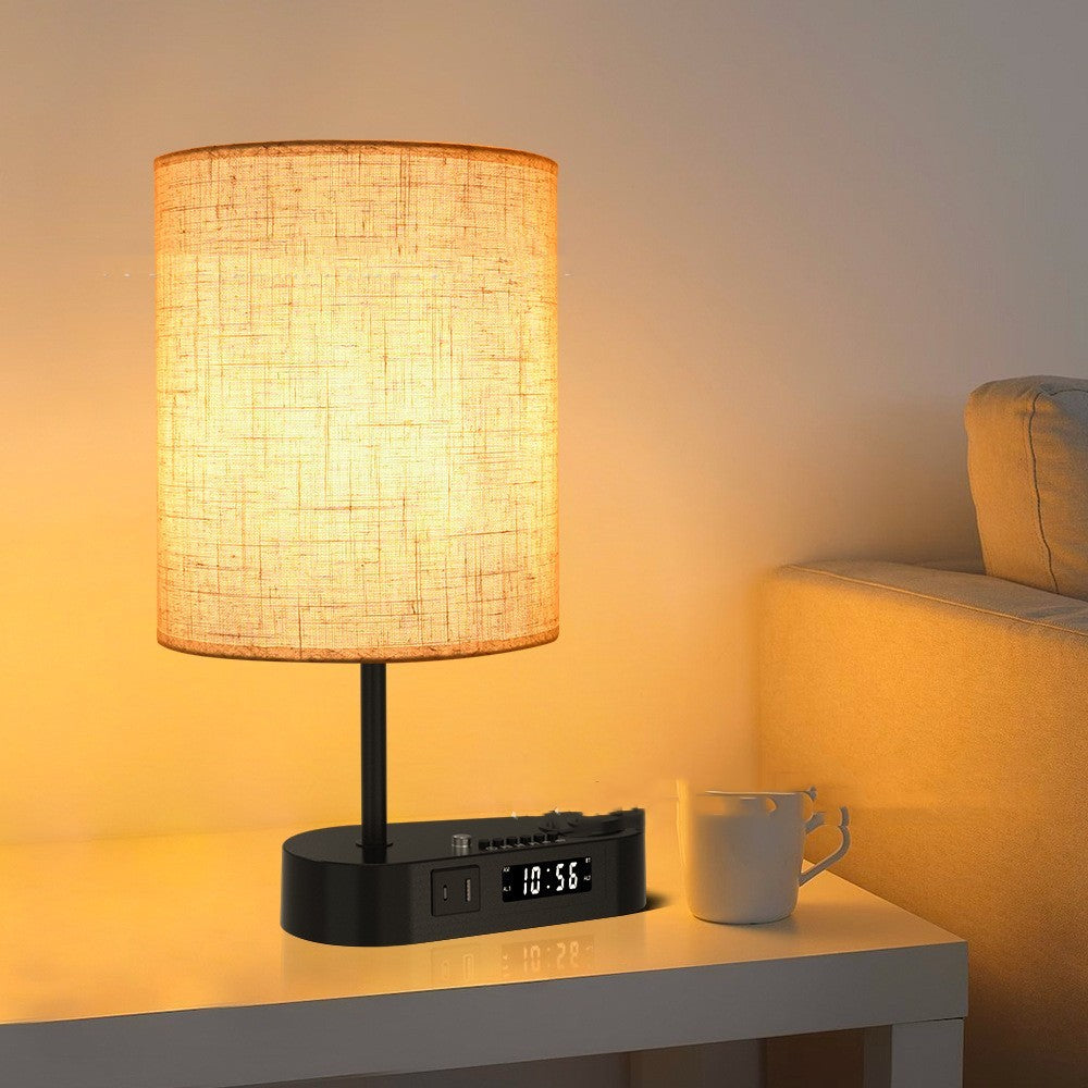 Lampe de table multifonctionnelle en tissu avec réveil Bluetooth