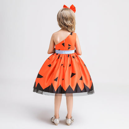 Robe d'Halloween pour enfants avec imprimé drôle de princesse à bandoulière pour filles