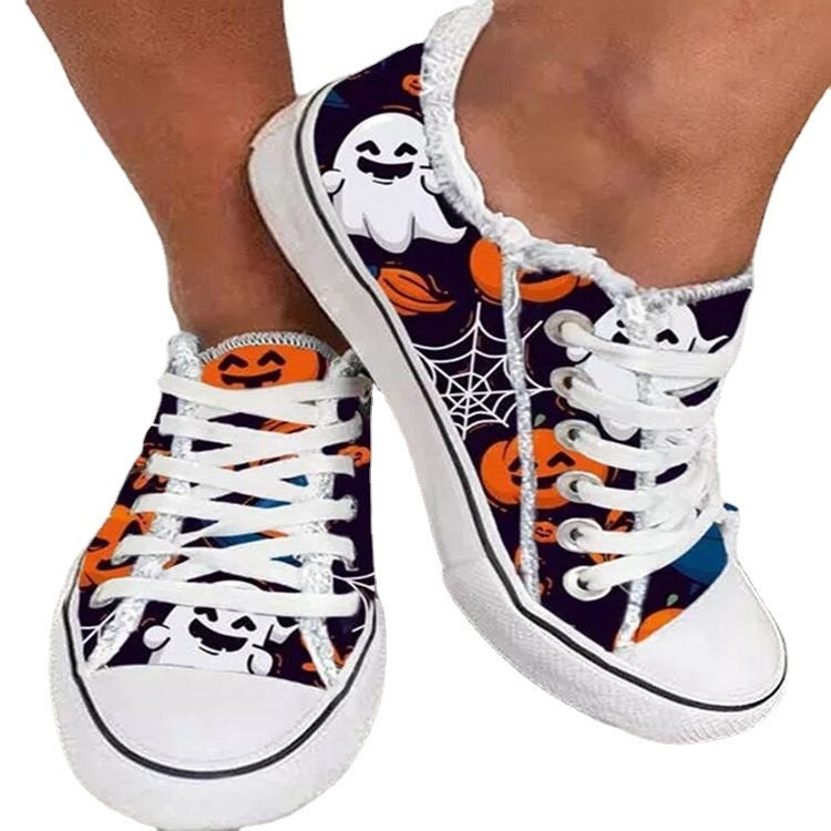 Personnalité Graffiti Halloween Thanksgiving Imprimer Casual Toile Chaussures Femmes