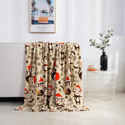 Couverture imprimée de Noël, bonhomme de neige, père Noël, couverture d'hiver en flanelle double face pour canapé, châle de couchage