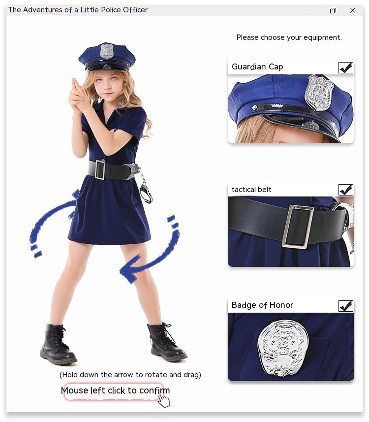 Costume d'expérience parent-enfant d'Halloween Robe de policière à boutons bleus