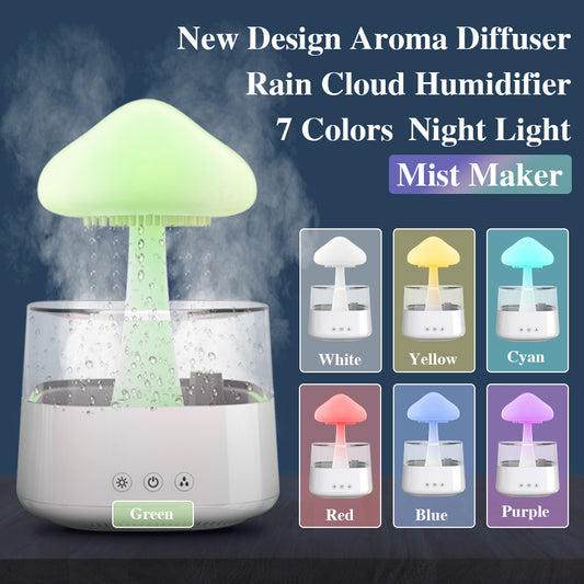 Humidificador de escritorio 2 en 1, difusor Zen de aceite esencial de aromaterapia con nube de lluvia y lámpara de seta con luz nocturna de nube de lluvia