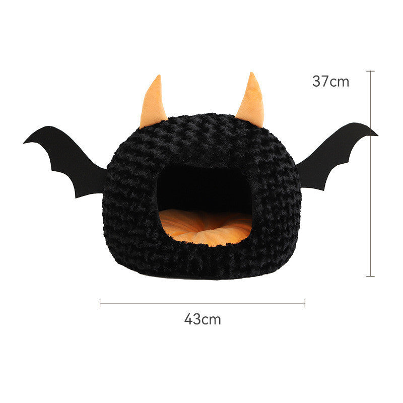 Nido de mascota de diablo pequeño de Halloween de peluche corto completamente cerrado y cálido