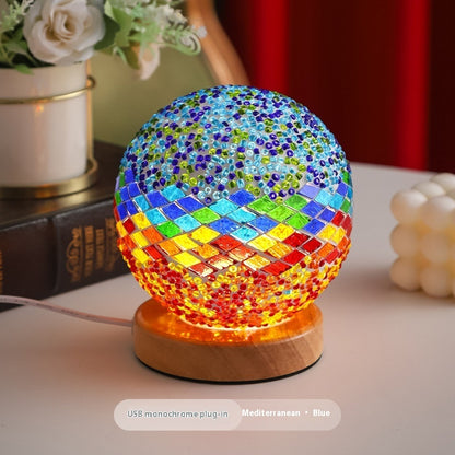 Lampe de nuit méditerranéenne de petite taille, lampe décorative créative en verre mosaïque