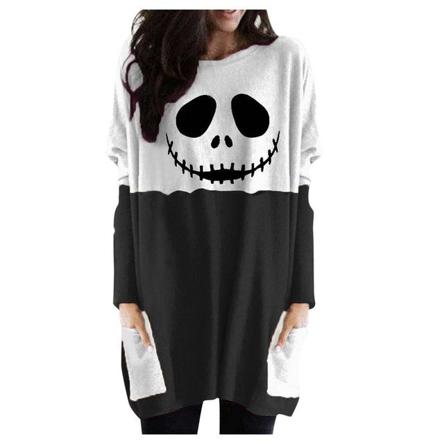 Blusa larga con estampado de calabaza fantasma para mujer de Halloween