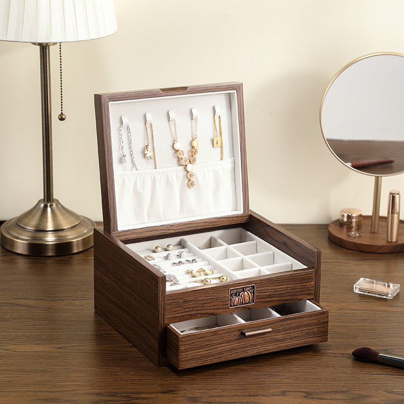 Walnut Wooden Double Drawer Jewelry Box